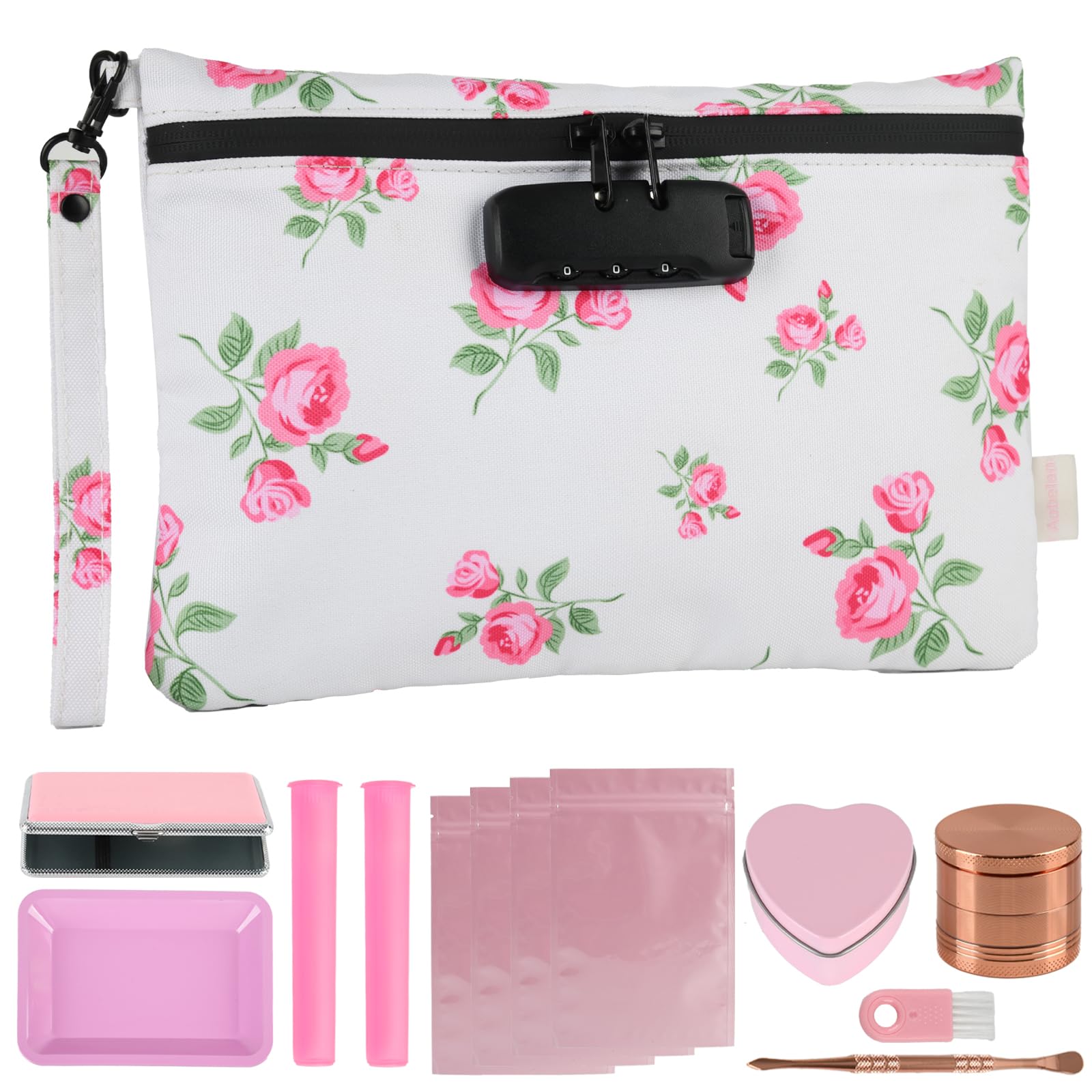 aobelan Pink Rose Travel Pouch - Waterproof with Combination Lock, 8 Accessories and Gift Box-picture-18
