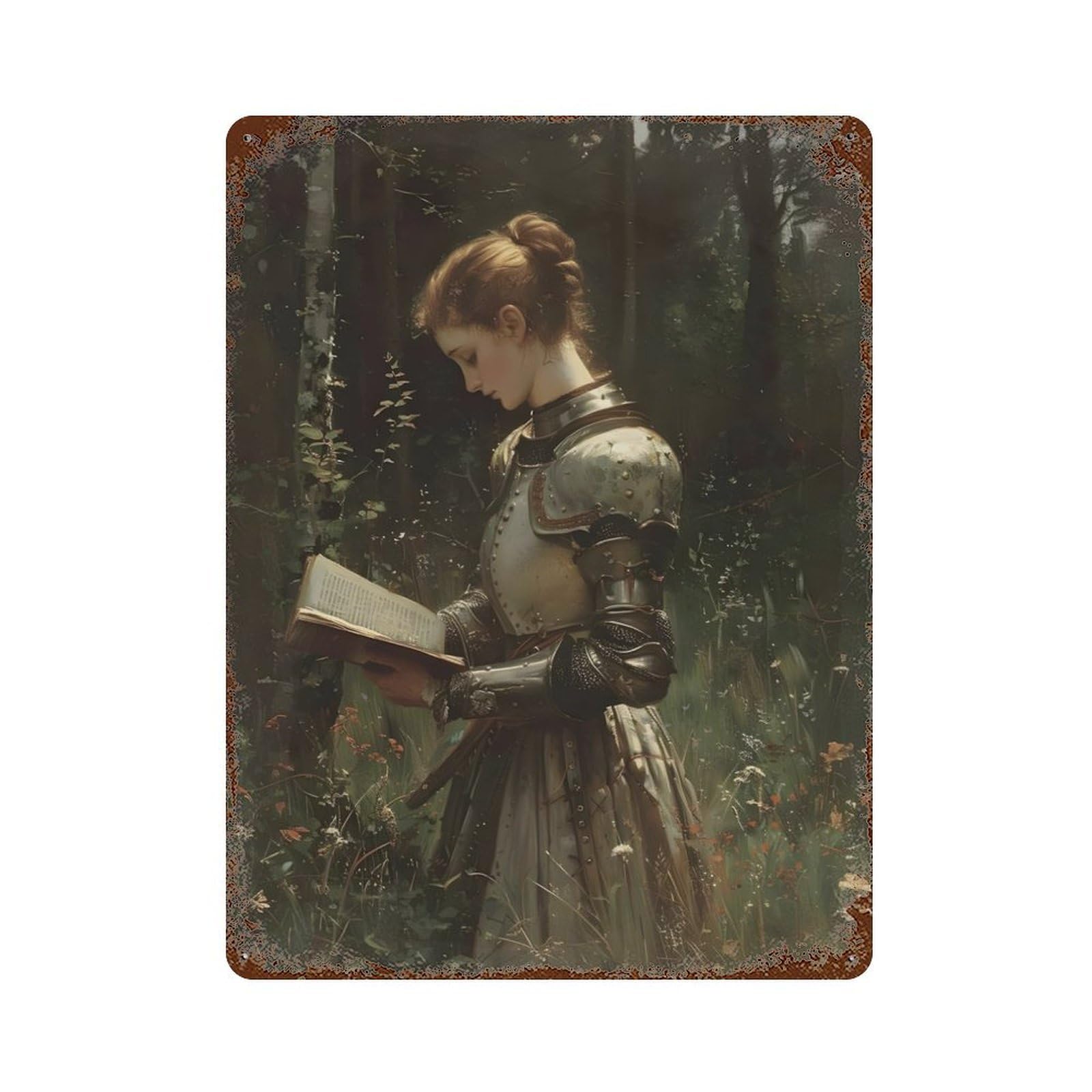 xiaoxiaoshen Medieval Dark Academia Lady Knight Wall Decor Art Metal Tin Poster Modern Home Decor Art Home Bar Shop Decorations Vintage Sign 40x30cm