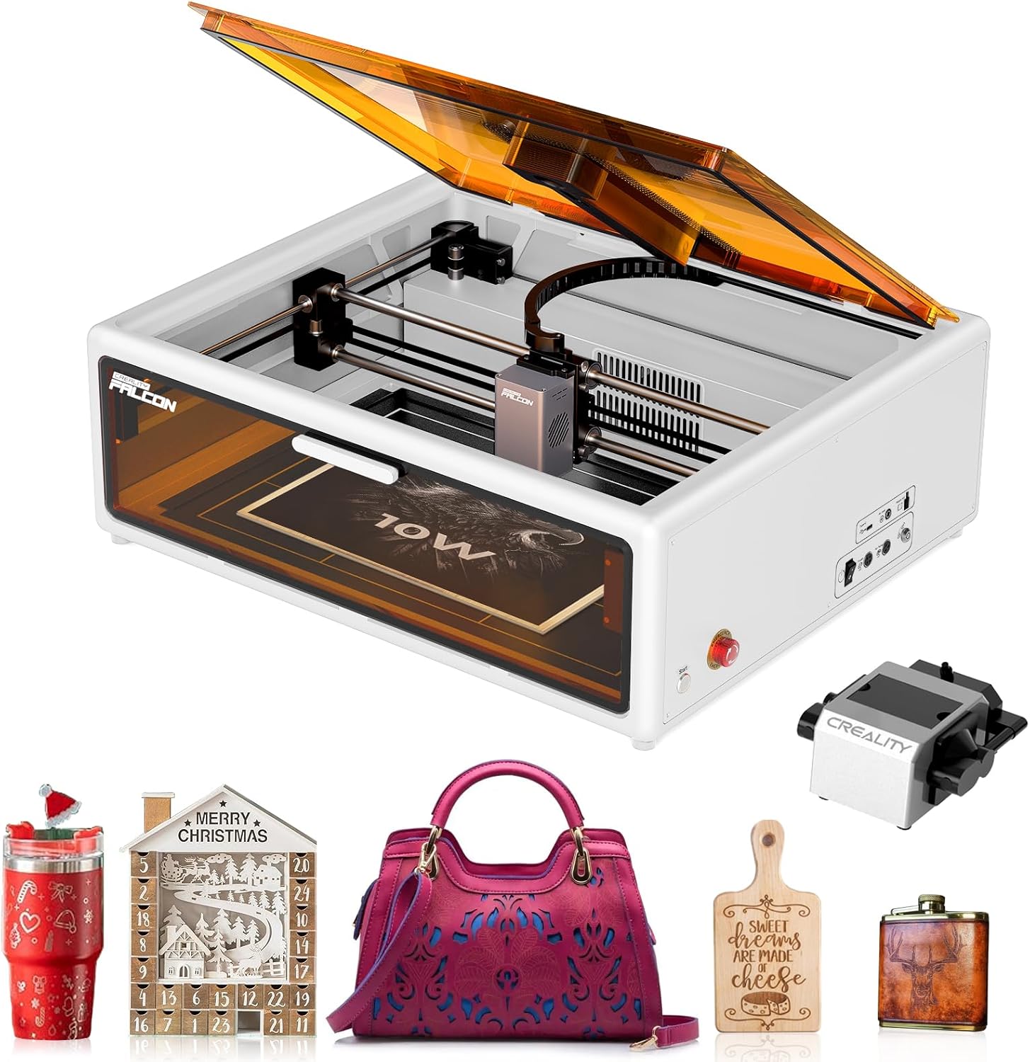 Creality Falcon A1 10W Laser Engraver, Enclosed Laser Cutter with Air Assist, HD Camera Positioning, Beginner-friendly, Class 1 Safety Engravering Machine for Wood and Metal, Acrylic(White) Falcon A1 10W-White - Image 1 of 8