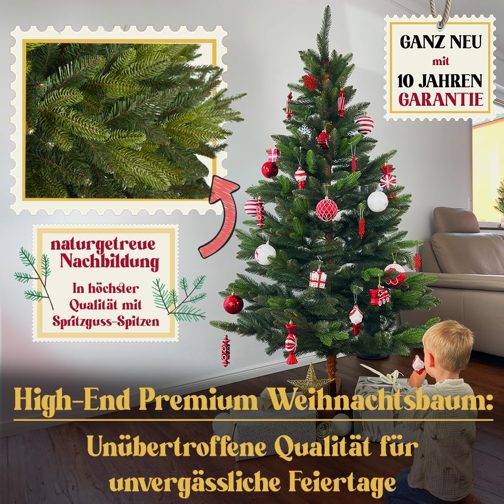 Weihnachtsbaum künstlich 220 cm I Naturgetreue Nachbildung mit Spritzguss Elementen, Künstlicher Christbaum mit massivem Holzständer I Tannenbaum künstlich Spessart Instinkt (Grün, 220 cm)