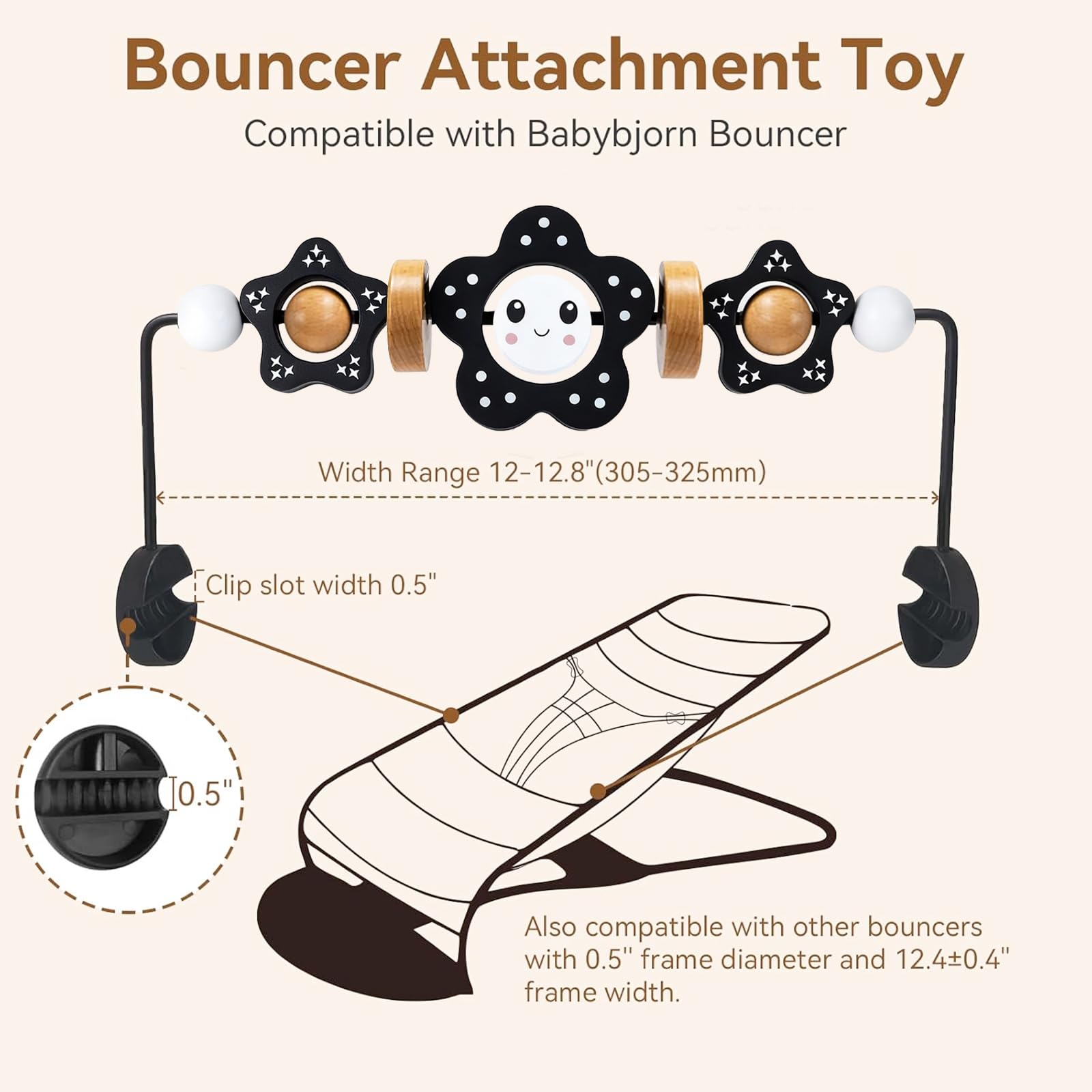 Baby Bouncer Toy Bar, Compatible with Baby Bjorn Bouncer, Wooden Baby Bouncer Toy Bar Attachment, Child-Friendly Materials, Rotatable Baby Sensory Toy for Babies — view 7