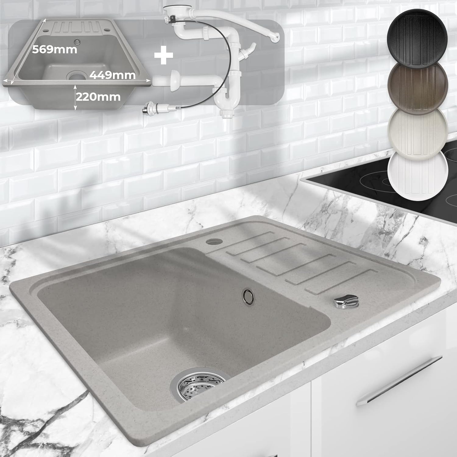 Lavello Cucina In Acciaio Inox 75x45 Cm - 1 Vasca Con Gocciolatoio, Scolapiatti E Sifone Incluso - Foto 7