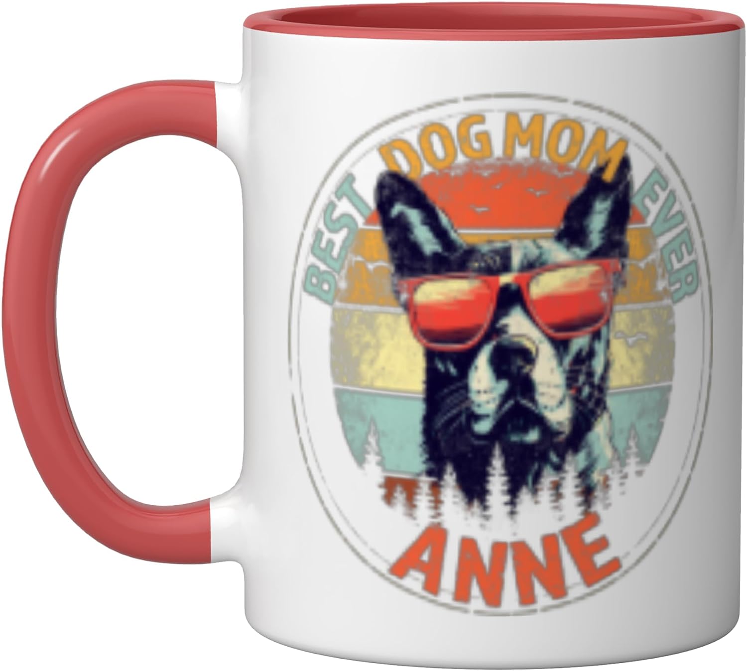 Anne Best Dog Mom Ever Funny Custom Personalized Name Ceramic Mug, Red/White, 15oz image 5