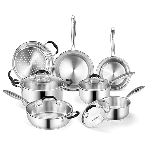 Stainless Steel Kitchen Cookware Set,11 Piece Pots and Pans Set