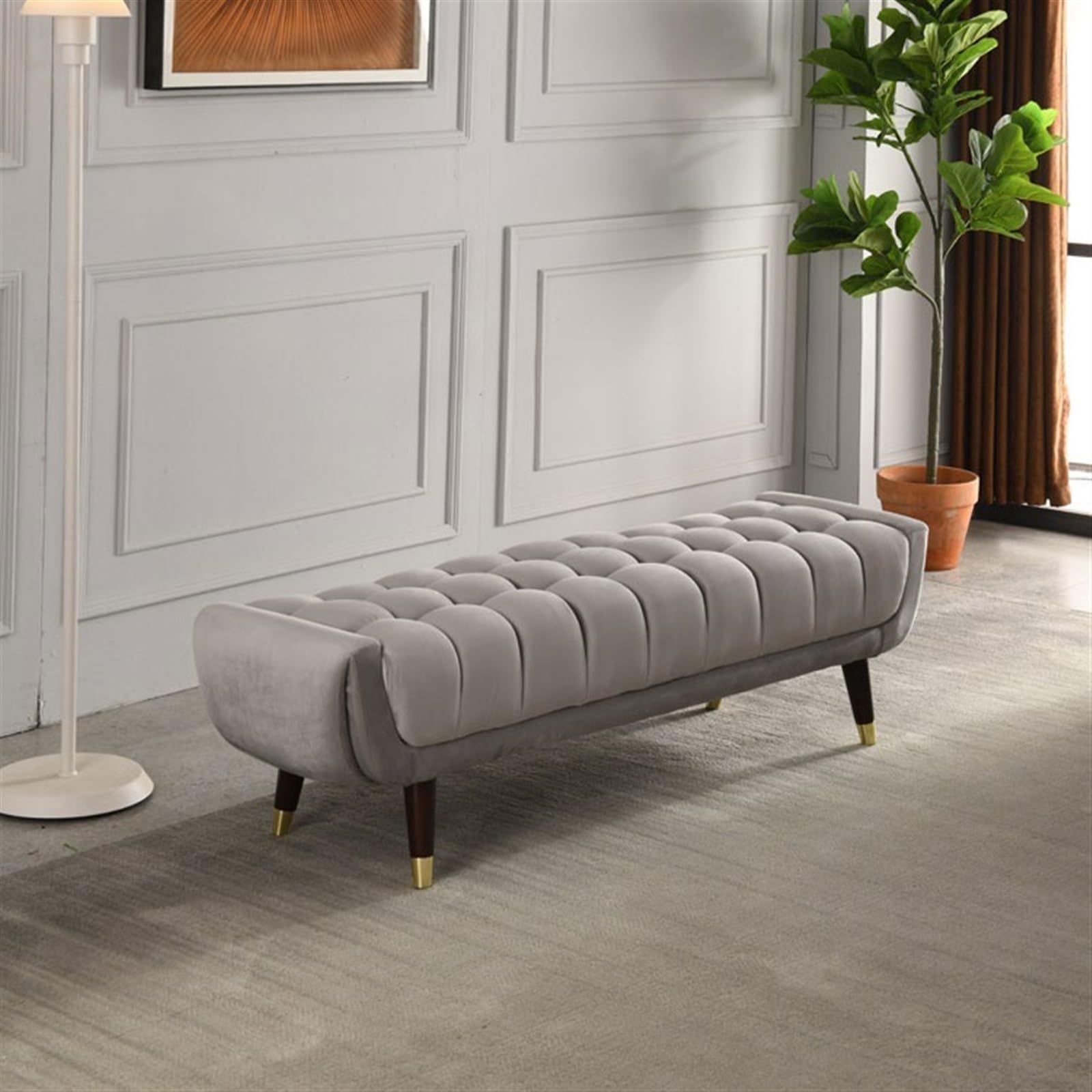Europejska ławka do przewijania butów, do sypialni, na koniec łóżka, stołek do przewijania butów, wszechstronna ławka nocna i sofa w kratkę (szara, 100 x 45 x 45 cm)
