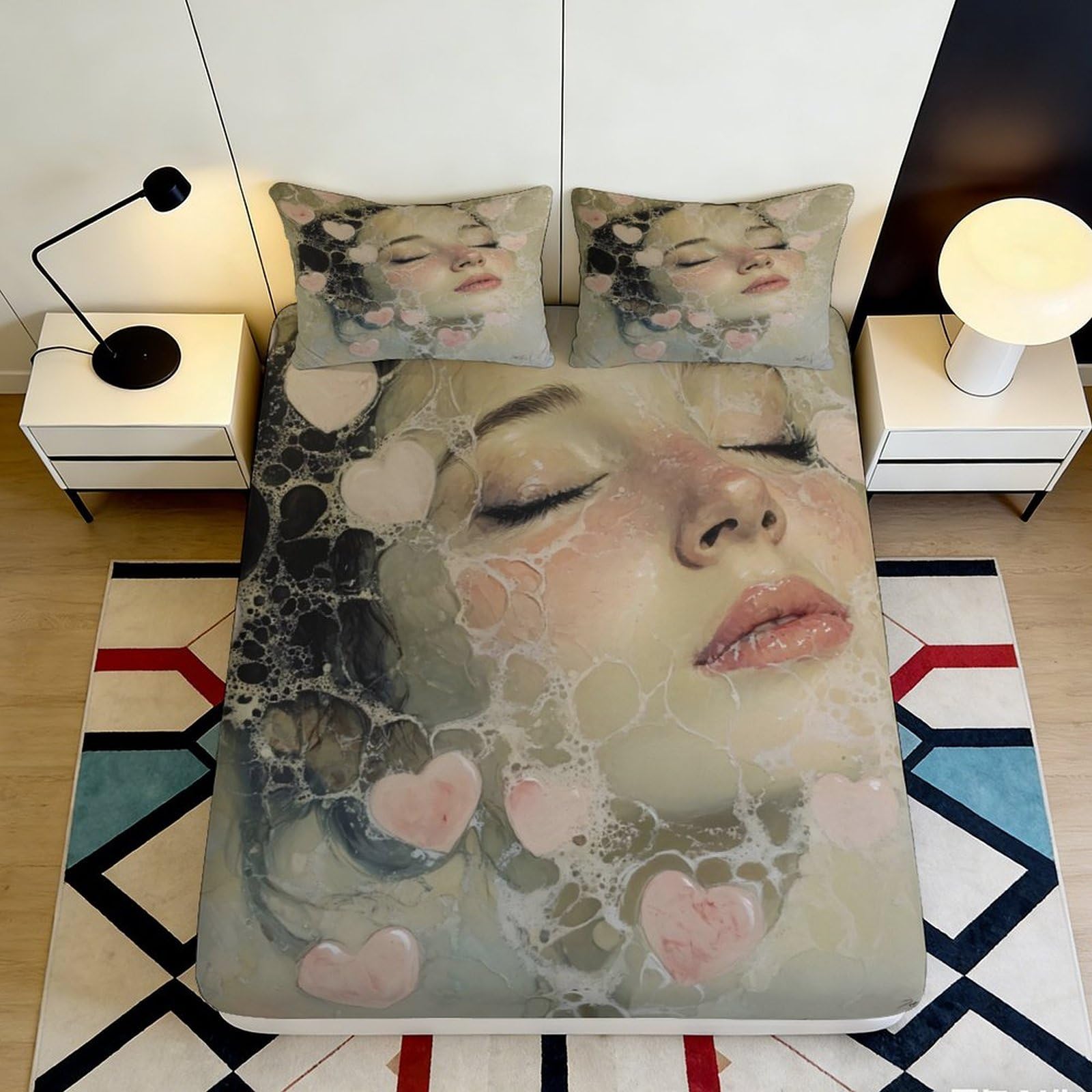 Pnayamiorkfel Style-4 3D Printed Marble Heart Fitted Sheet Microfiber Soft Non Slip Artistic Bubble Pattern Mattress Cover For Bedroom Decor 90X200x25cm