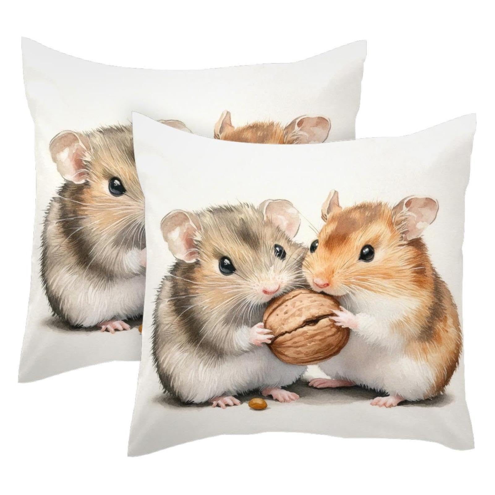 Housse de coussin motif hamster velours doux | Déco canapé taie carrée réversible 50x50cm