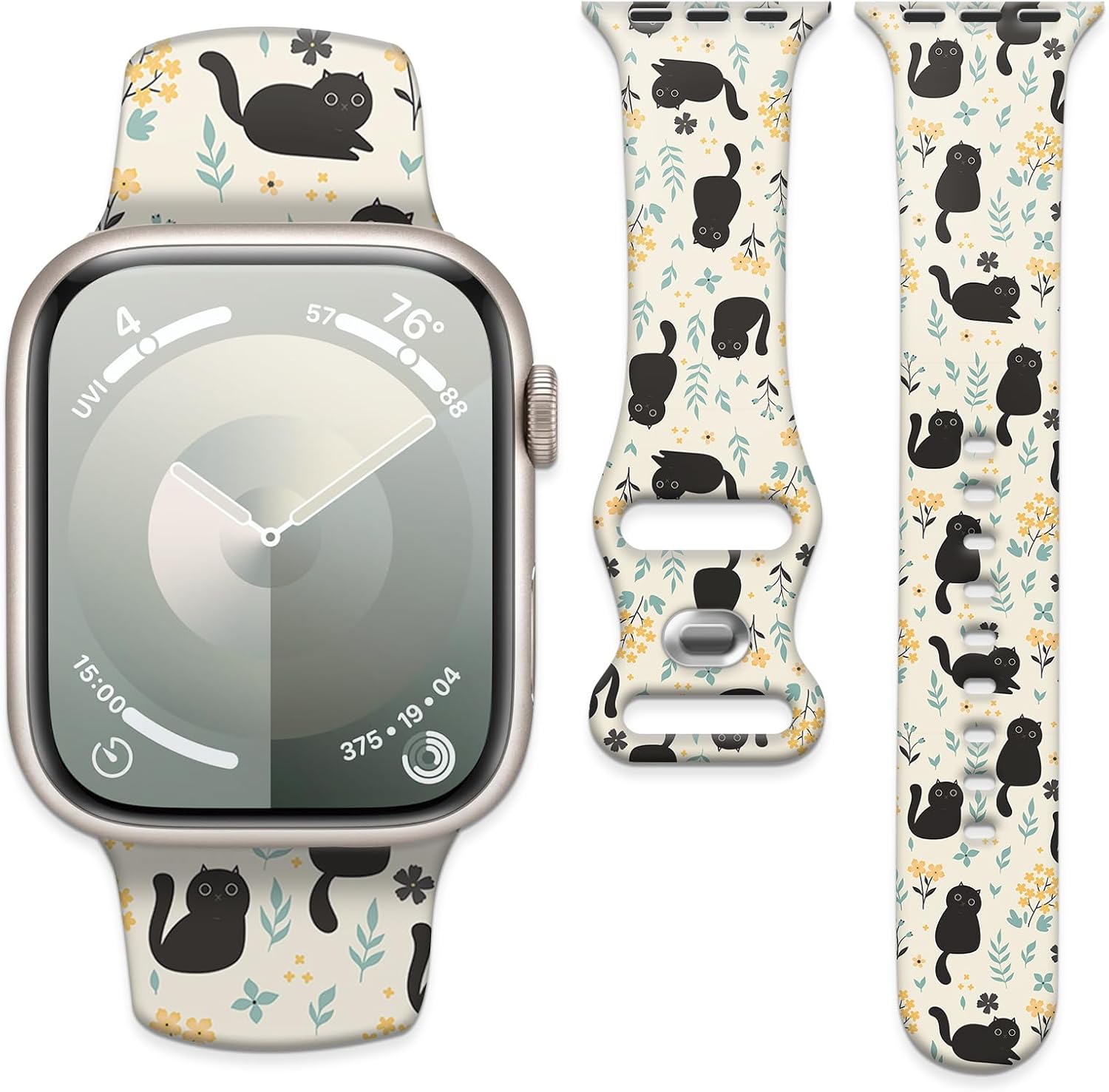 Sport Watch Band Compatible with iWatch Band 38mm 40mm 41mm Women, Soft Silicone Floral Print Sport Strap Replacement Wristbands for iWatch Series Ultra 9 8 7 6 5 4 3 2 1 SE