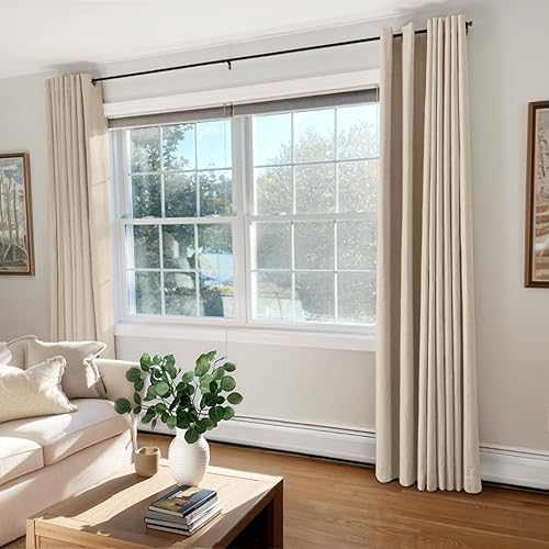 Miniatura 7 de 100% Blackout Shield Cortinas opacas de lino para dormitorio, cortinas de lino natural con ojales para sala de estar, cortinas de oscurecimiento con