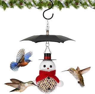 Vesici Cute Snowman Bird Feeder for Outdoor Tiny Hanging Metal Mesh Winter Seed Feeder Squirrel Proof Feeders for Attracting Birds Outside Window Decor for Garden Yard Gifts for Birds Lovers