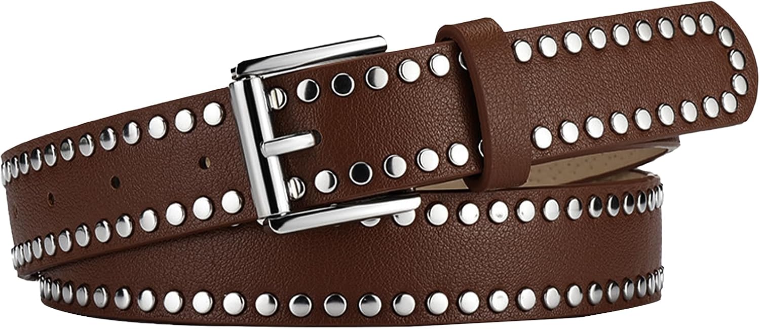 FEOYA Studded PU Leather Belt for Women Y2K Punk Goth Style Adjustable Faux Leather Waist Belt for Jeans Dresses Skirts