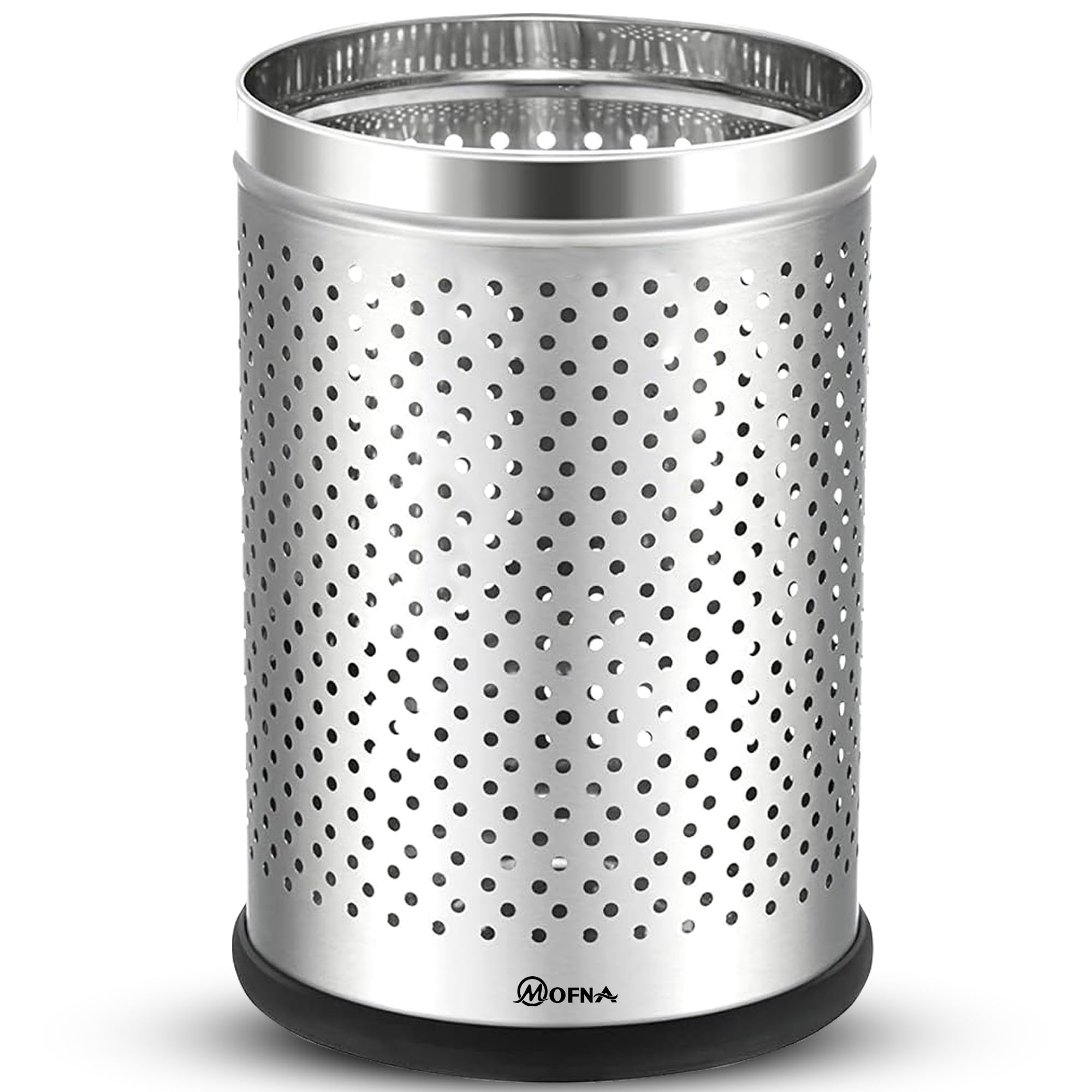 Mofna Stainless Steel Perforated Dustbin for Home, Trash Can with Anti-skid Base, Garbage Bin for Bathroom, Office, Bedroom, Kitchen & Toilet or Commercial Use- (10x14 In -18 Liter, Silver), Pack of 1