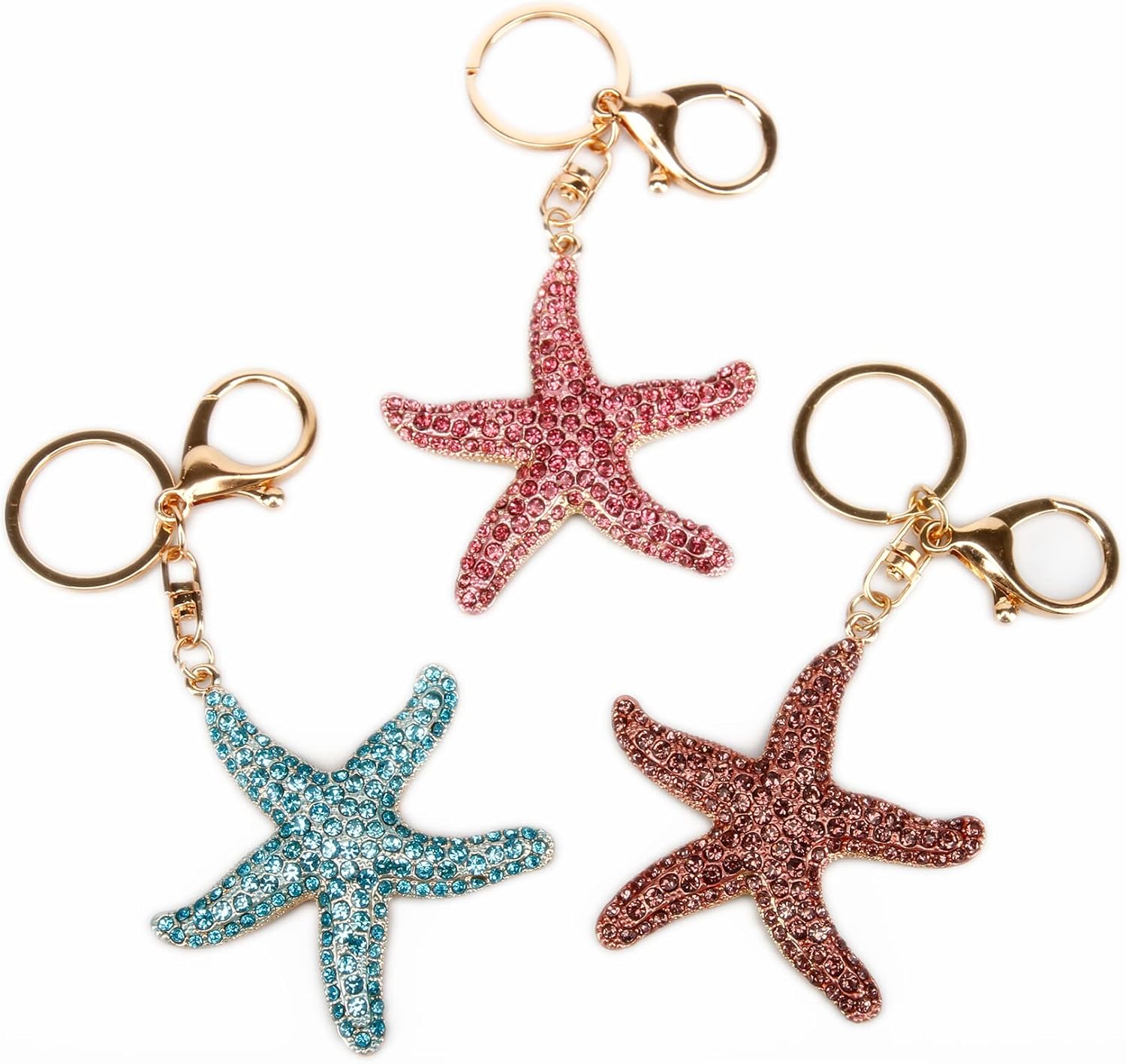 Lucky Starfish Colorful Opal Rhinestone Plating Women Car/Bag Keychain Purse Charm - Image 2
