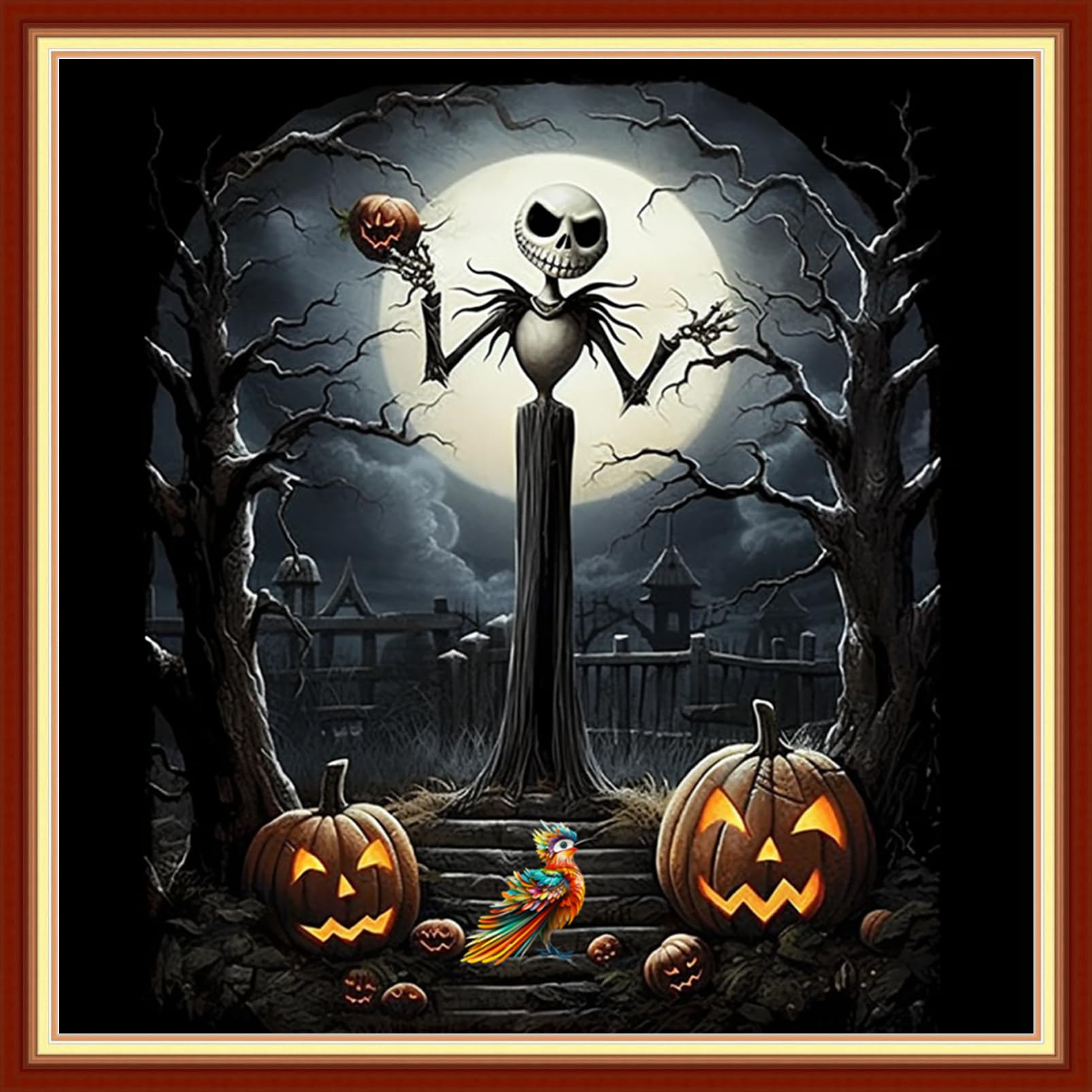 Foxdiviy Stamped Cross Stitch Kits Full Range of Embroidery Needlework Starter Kits for Beginners Adults 11CT Embroidery Patterns Art Crafts DIY Needlepoint Kits-Skull Moon 18x18 inch