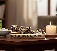 Vista 4 de eSplanade Estatua de Buda reclinable para decoración del hogar Escaparate de Buda dormido de latón para sala de estar, meditación, escritorio