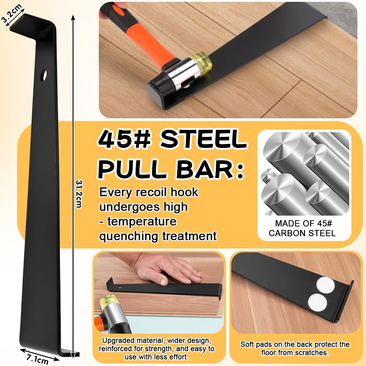 Kit de Instalación de Suelo Laminado - 43 PCS Herramientas para Suelo Laminado Incluye Martillo de Goma, Palanca de Extracción y Cuñas Separadoras - Kit Instalacion paraSuelo Vinilico Click