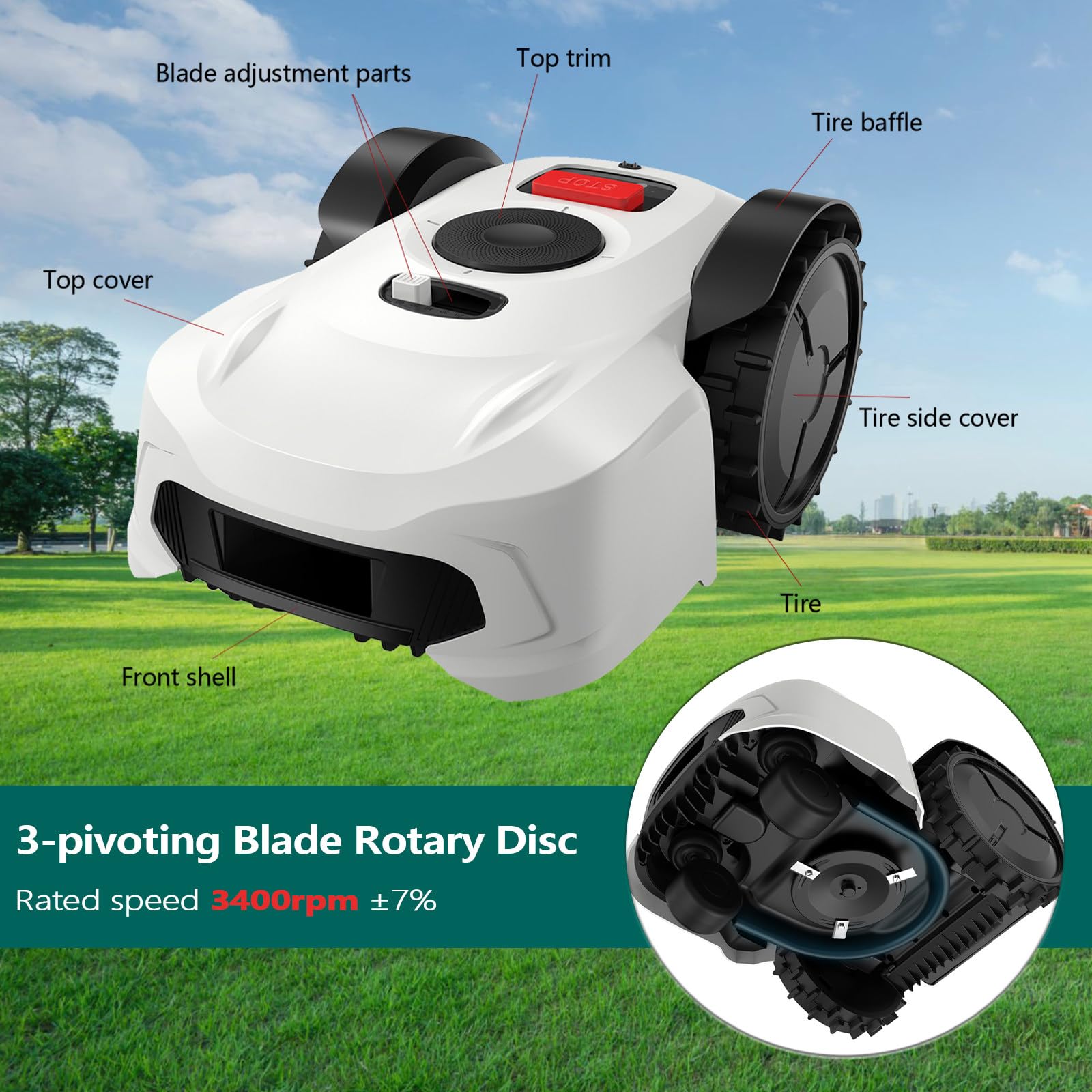 Robot Cortacésped con Cable perimetral, RTK+Vision, Control por aplicación, planificación de rutas, cortacesped Gasolina autopropulsado para Jardines medianos y Grandes