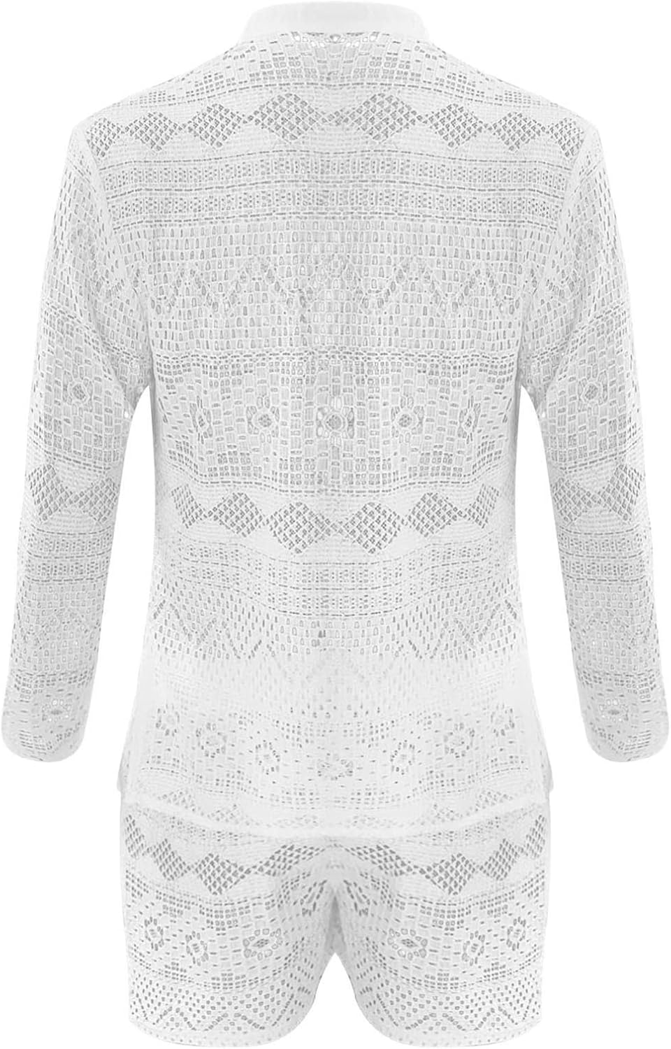 EndoraDore Men's 2 Pieces Shirt Sets Sexy Lace See Through Long Sleeve Casual Button Down Shirts and Shorts Tracksuit - Image 4