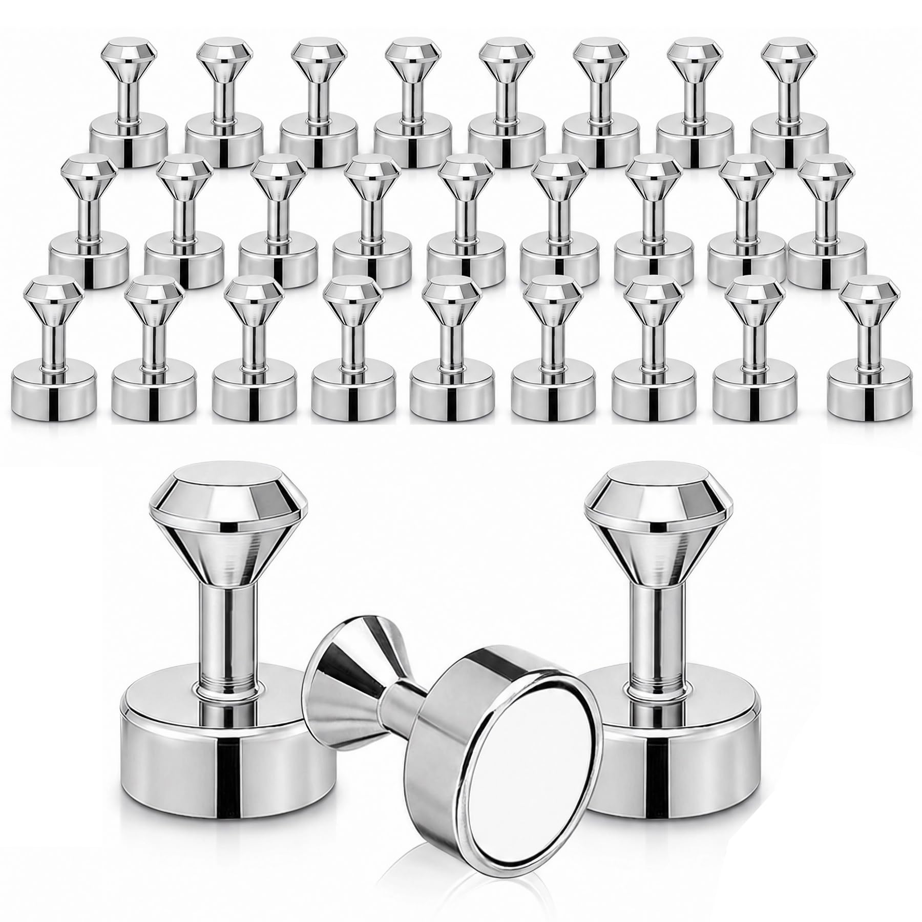 32 Pack Fridge Magnets, Diamond Head Push Pin Magnets for Whiteboard