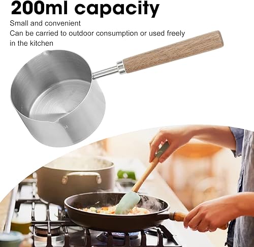 Miniatura 4 de Cacerola de acero inoxidable de 6.8 fl oz, olla portátil de mantequilla de leche, olla calentadora de mantequilla de leche de acero inoxidable 304,