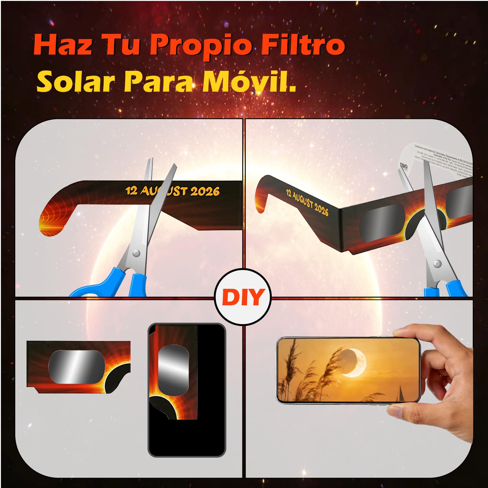 QIWEI gafas eclipse solar homologadas QW-SOZ5 [Pack de 4], Certificadas EN ISO 12312-2, Visores Solares Seguros para Observación Directa del Sol, Filtros de Alta Definición — view 5