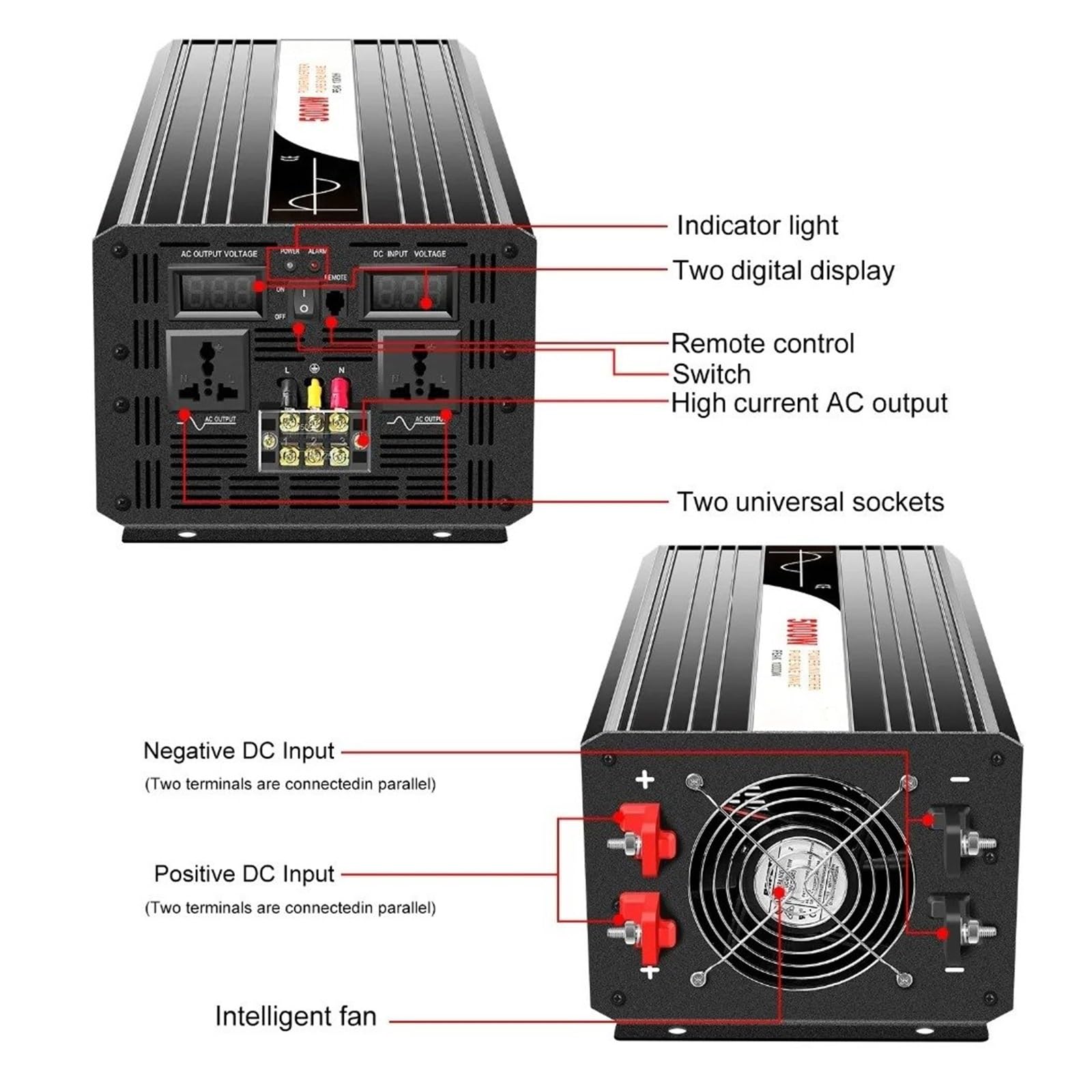 Inversor Energía Solar Onda Sinusoidal Pura con Control Remoto 5000 W 12 V CC 24 V 48 V CA A 110 V 220 V CA Pantalla Digital Convertidor(12V,110-120V,Universal)