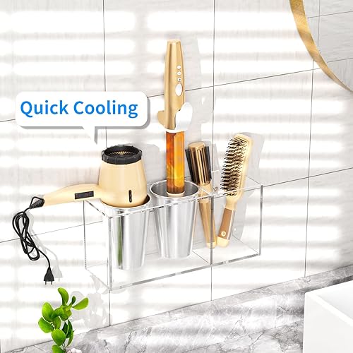Miniatura 4 de NIUBEE Soporte para secador de pelo, organizador de herramientas para el cabello, soporte de pared, soporte para secadora de pelo, puerta de