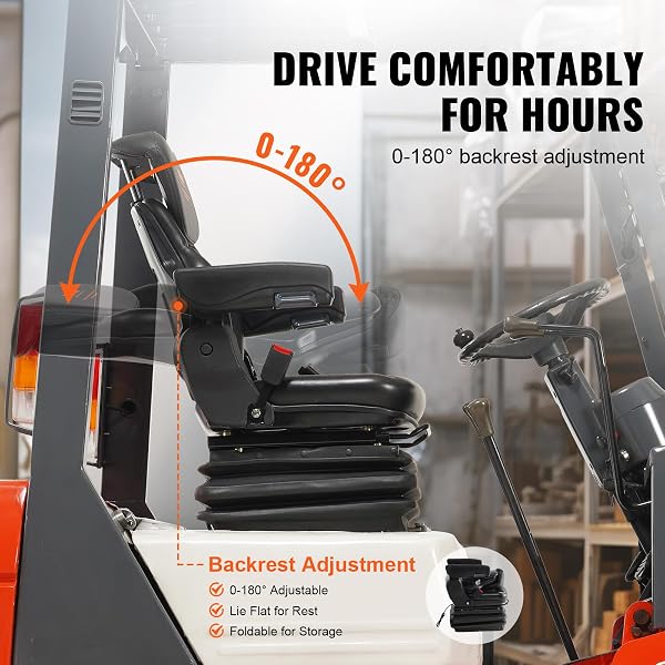 VEVOR Asiento Universal para Carretilla Elevadora Asiento de Tractor Plegable Respaldo Ajustable con Cinturón de Seguridad Reposabrazos 3 Niveles Absorción de Impactos para Cargadora Excavadora - 4