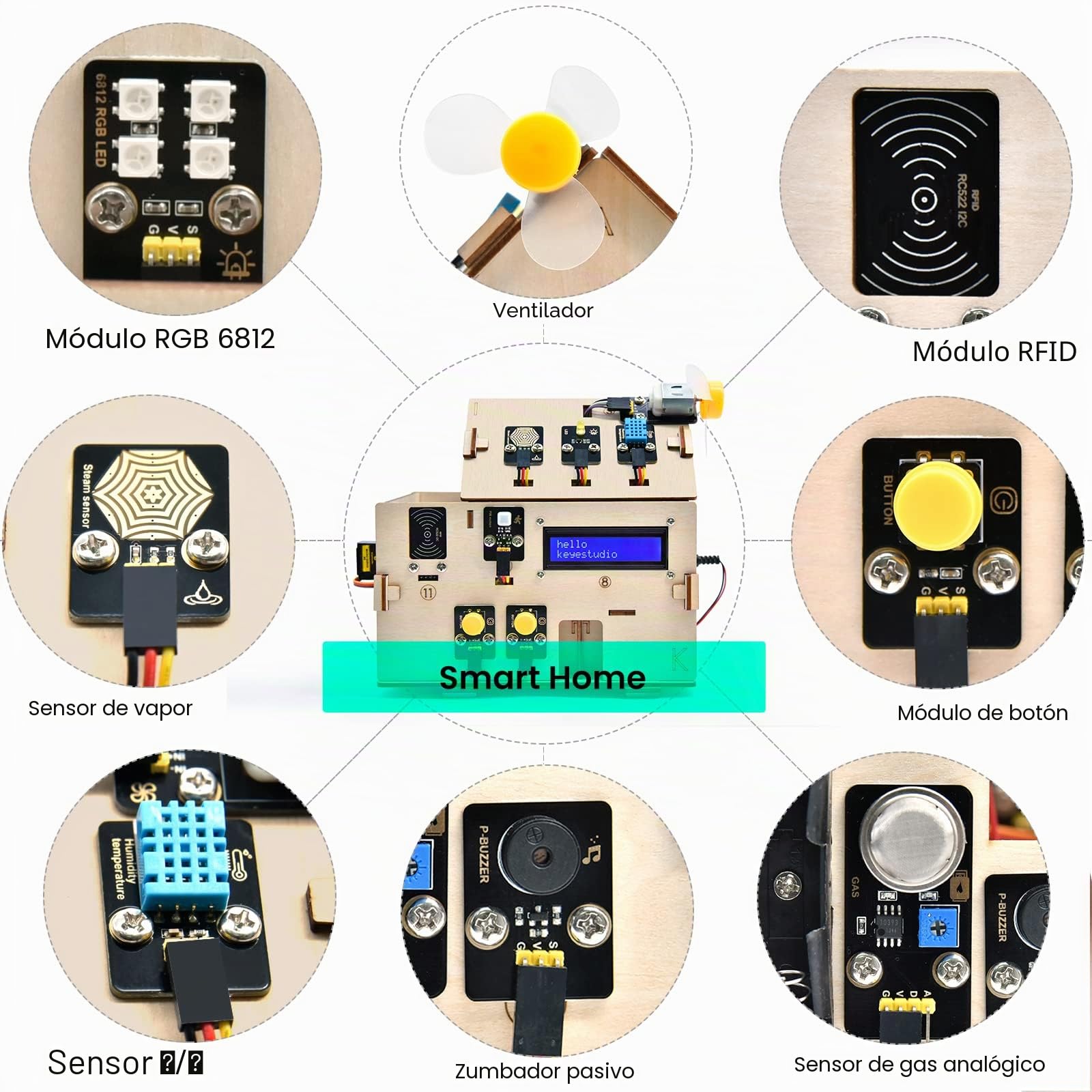 KEYESTUDIO ESP32 Smart Home IoT Stem Kit Compatible con Arduino IDE, con Placa ESP32, Python C, Proyecto Musical