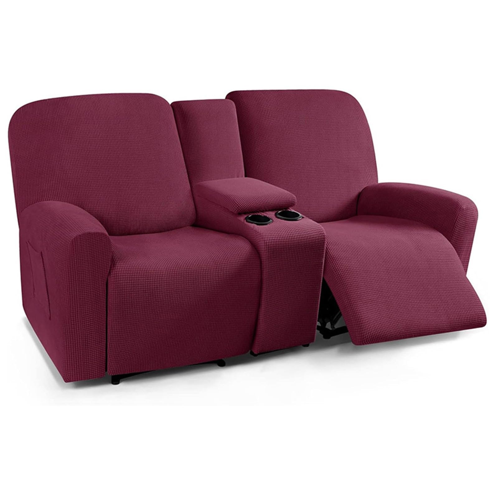 hardtry Recliner Slipcovers with Middle Console Slipcover,Couch Cover for Reclining Sofa Stretch Milk Silk Non-Slip Soft,Sofa Covers with Center Console Washable(Claret,2 seater with console)