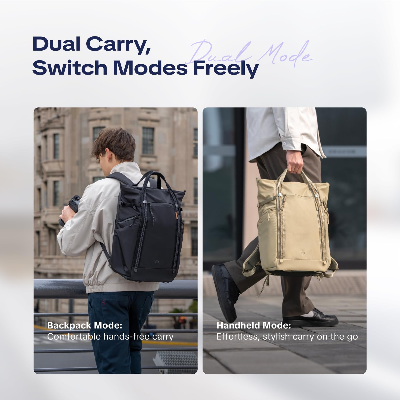 PGYTECH OneGo Roamer Zaino Fotografico 18L, Tote Casual Idrorepellente con Doppio Trasporto, per Fotocamere Reflex/Mirrorless, Drone DJI Mavic, MacBook Air 15", Supporto Treppiede (Khaki)