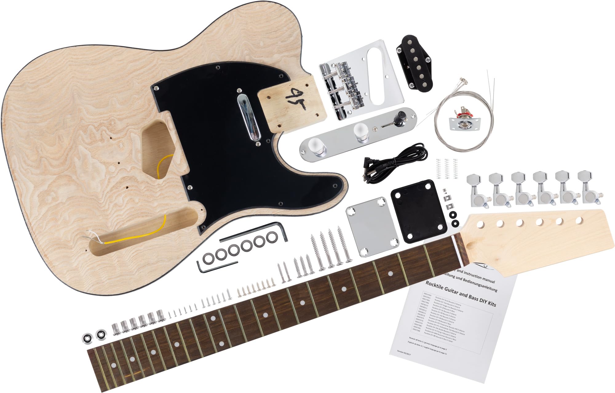 Rocktile E-Guitare Kit TL-Style - Kit DIY À Monter Soi-Même Avec Corps En Paulownia, Manche En Érable, Touche En Palissandre, 2 Single-Coil, Matériel Inclus - Naturel