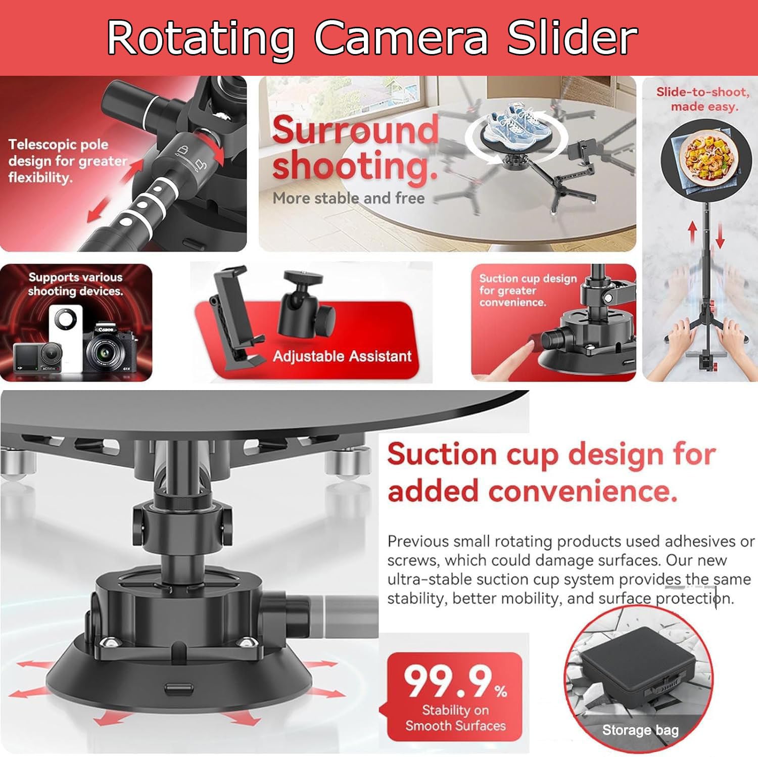 Piattaforma di ripresa portatile a 360°, piattaforma di ripresa surround orizzontale e sopraelevata, palo estensibile da 110 cm per cabina fotografica video