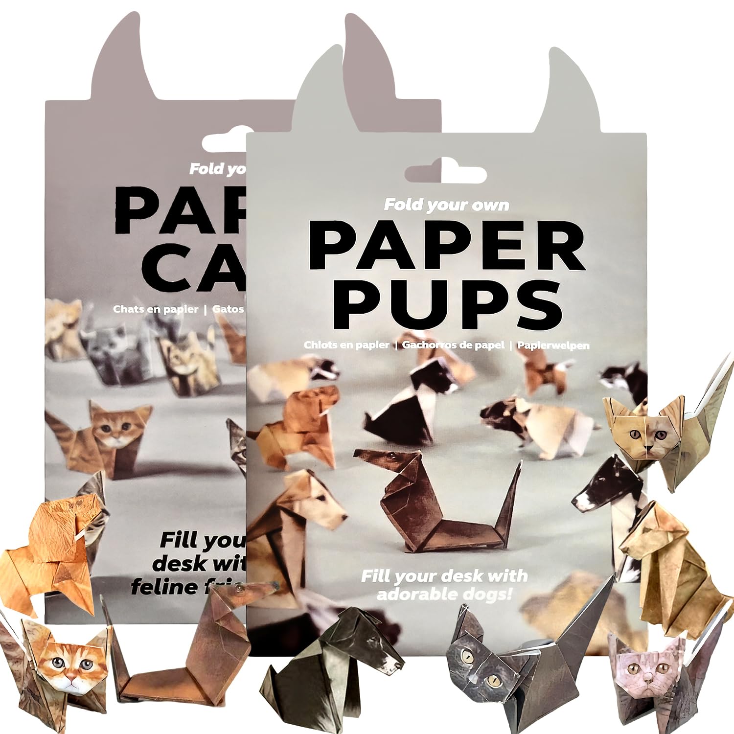 100 Sheets Paper Cats&Dogs Origami Kit, DIY Animal Craft Kit for Kids & Adults, Fold Cute Cat Figures for Decoration and Gift