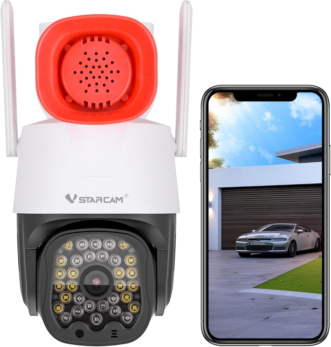 VSTARCAM 3MP Security Camera Outdoor,Home Camera Security, Outdoor WiFi Camera with 2.5-Inch High-Decibel Speaker, 360° PTZ Camera, Motion Detection,Two-Way Audio,Siren, Color Night Vision 01