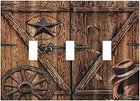 Vista 135 de Cubierta de interruptor de luz basculante de palanca de 2 bandas con textura de tablón rústico, diseño floral de mariposa y margarita