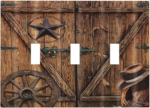 Miniatura 135 de Cubierta de interruptor de luz basculante de palanca de 2 bandas con textura de tablón rústico, diseño floral de mariposa y margarita