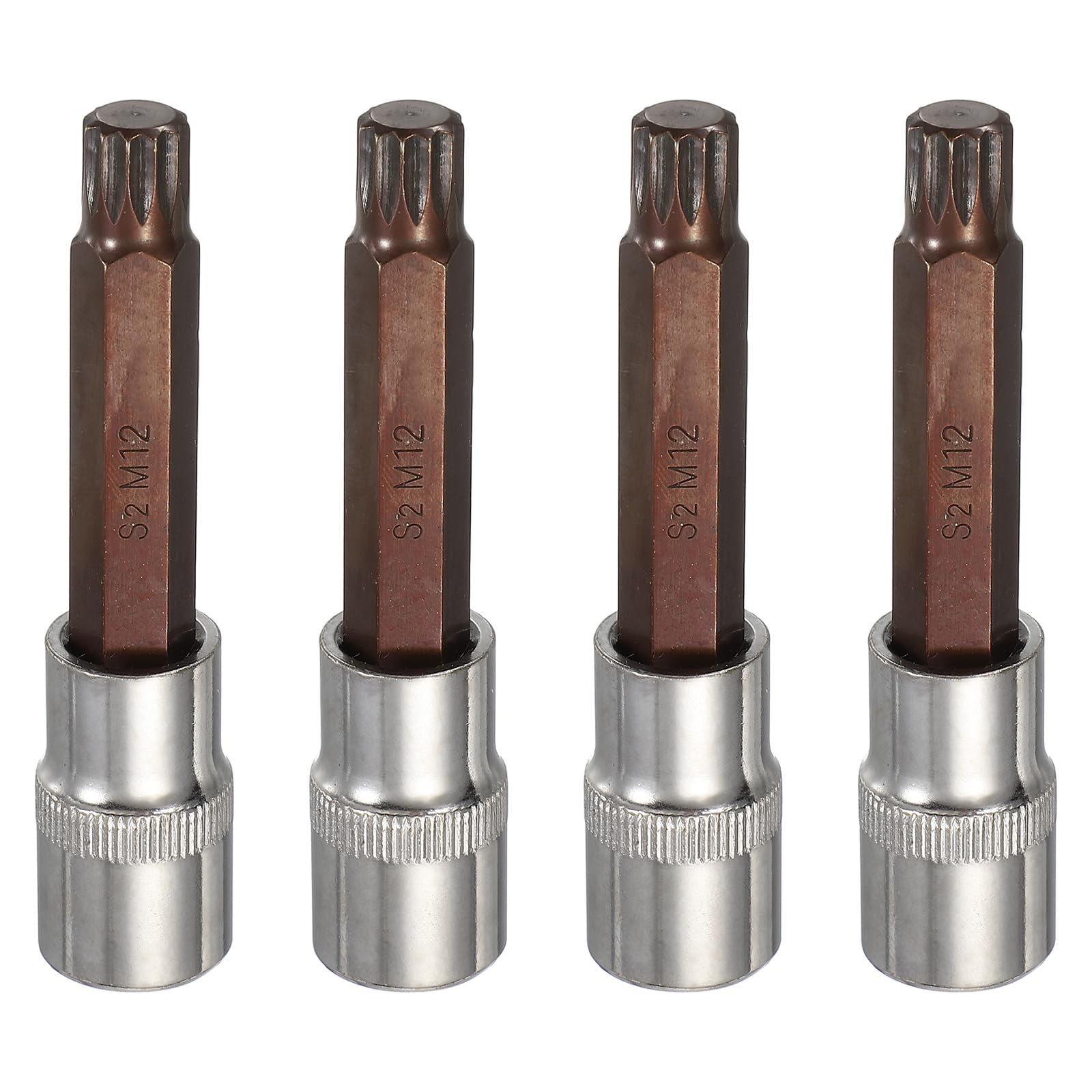 sourcing map 4Pcs Triple Square Spline Bit Socket 1/2" Drive M12 Metric Sized S2 Steel 12 Point Head Long Screwdriver Drill Bits CR-V Steel Socket Adapter for Home Auto Axle Hex Nut Bolt Repair