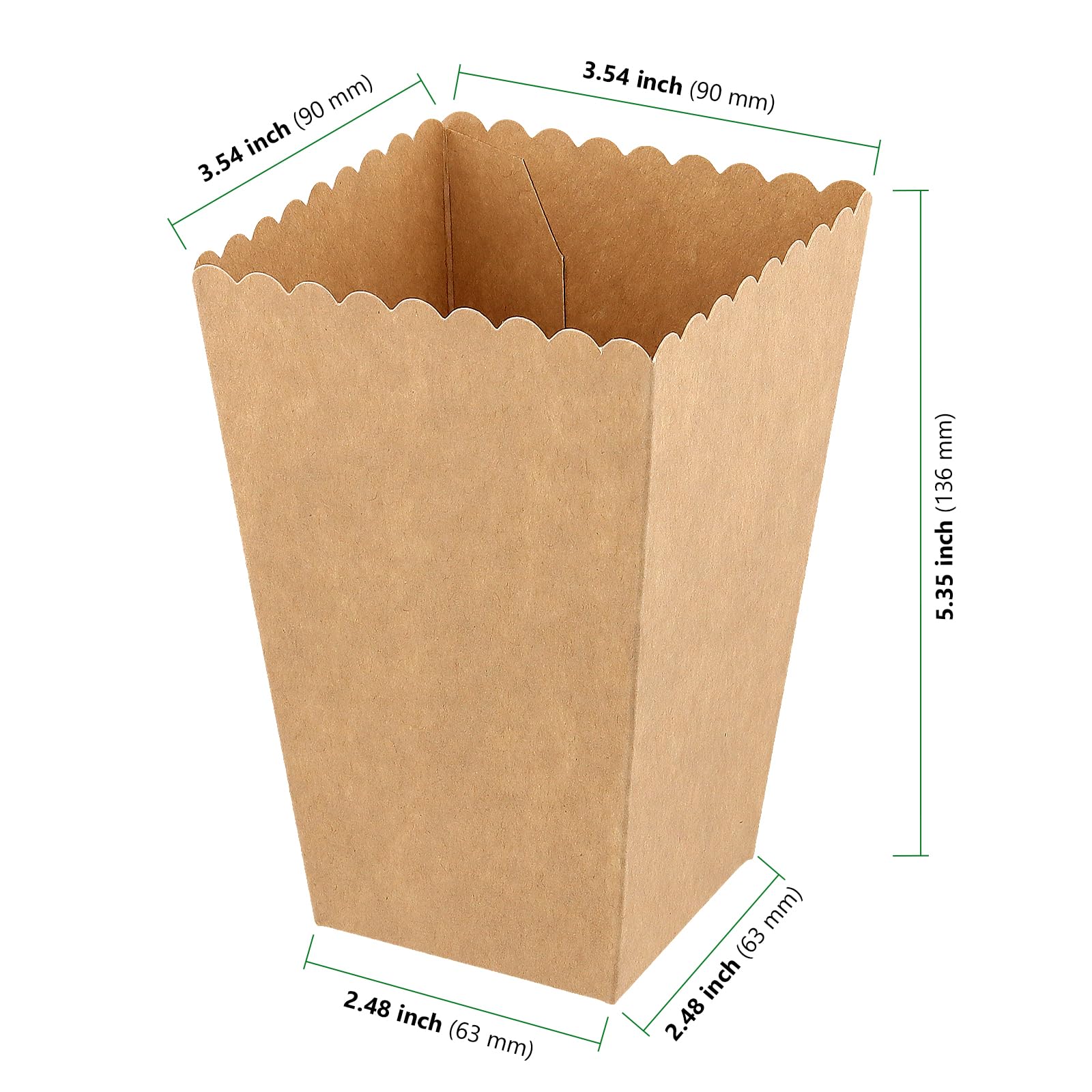 Lot de 100 boîtes à popcorn en papier kraft - 9x9x13.6 cm - Boîtes à pop-corn jaunes pour cinéma maison, fêtes, anniversaires - DIY décoratif
