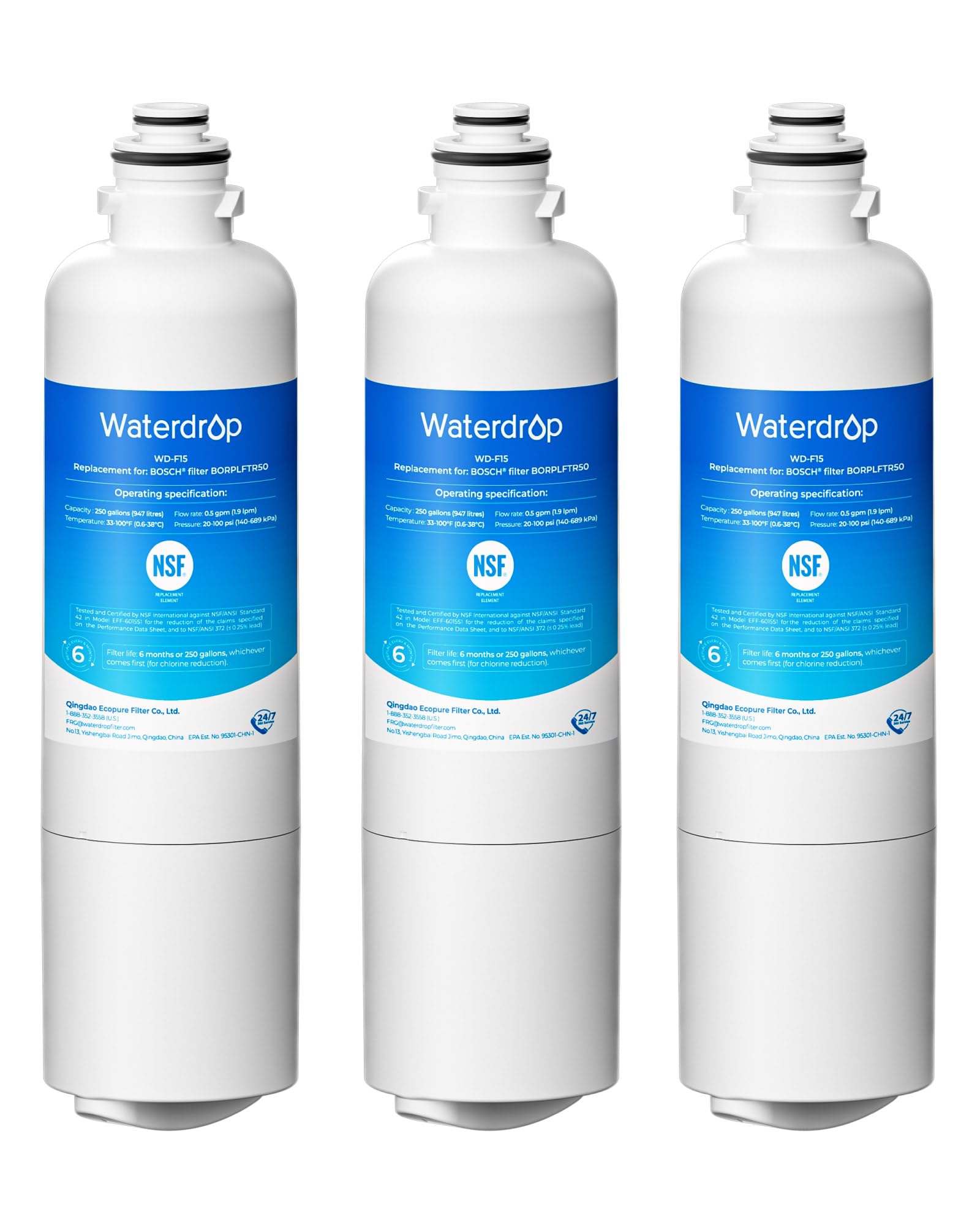 Waterdrop 11032531 Water Filter Replacement for Bosch® BORPLFTR50, 3 Pack | Replacement for Bosch®, Thermador® Refrigerator Water Filter models,BORPLFTR50, BORPLFTR55, 11025825, 12033030, 3 Pack