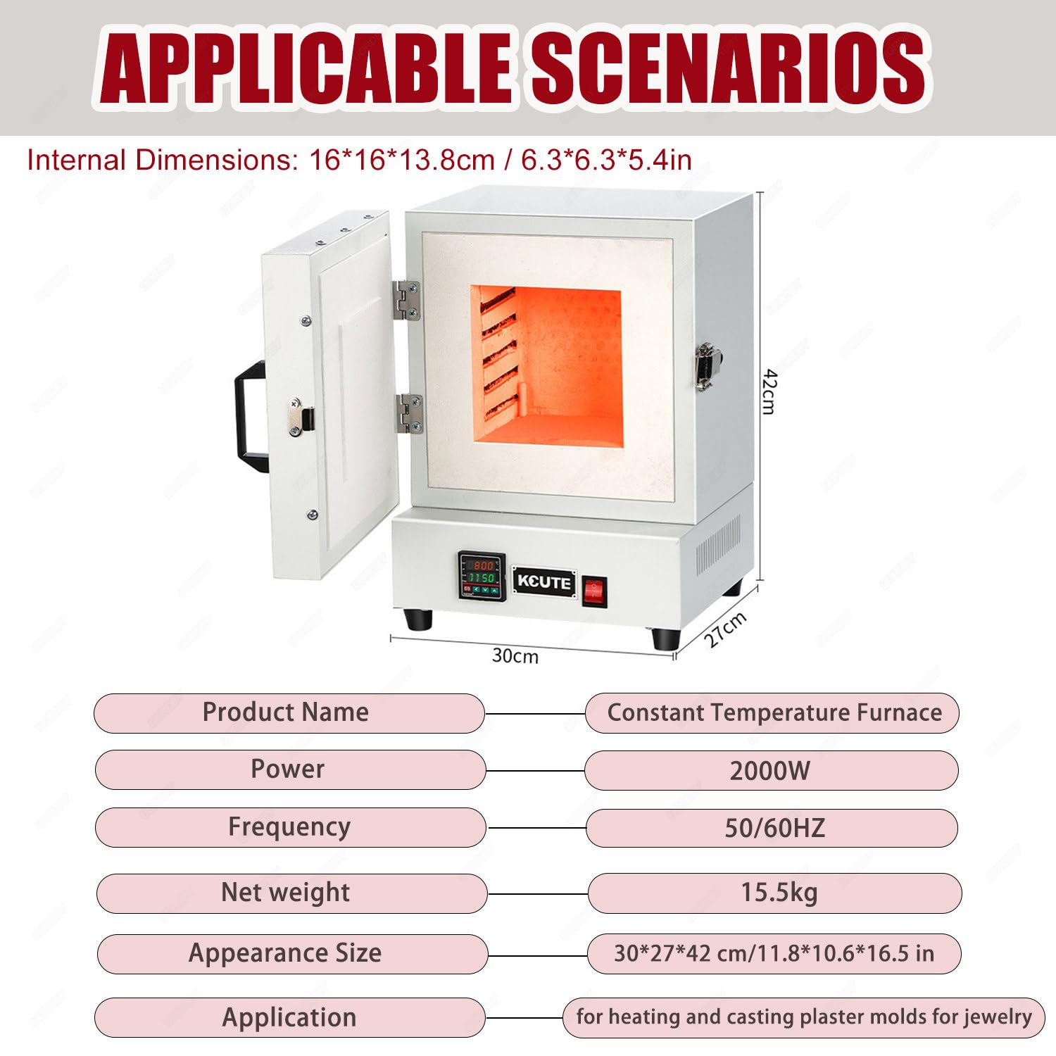 Forno per Ceramica, Forno da Tavolo Compatto da 2000 W, per la creazione di Gioielli, la Fusione di Metalli, la smaltatura di ceramiche e progetti Fai da Te, Temperatura Massima 1150℃