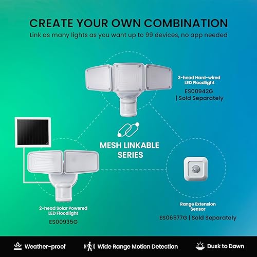 Miniatura 3 de Home Zone Paquete de 2 focos solares de seguridad para exteriores con sensor de movimiento de 40 x 180 °, 1500 lúmenes, blanco brillante de 5000 K,