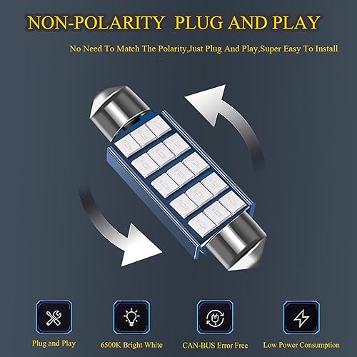Miniatura 5 de Pack-2 578 Bombillas LED extremadamente brillantes, 1.59 pulgadas 6500K 2835 chipsets 400LM bombillas para luces LED interior cúpula mapa luces de