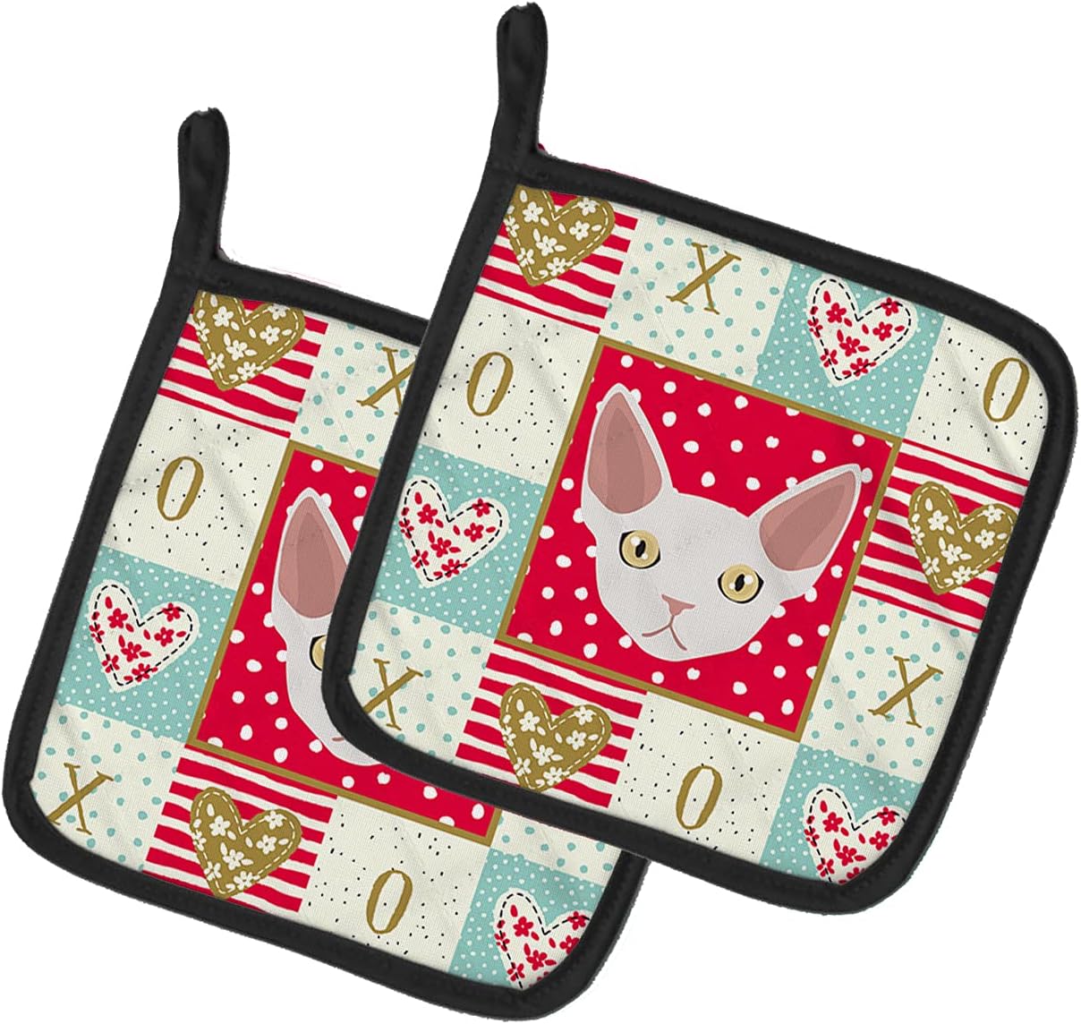 Caroline's Treasures CK5110PTHD Devon Rex Cat Love Pair of Pot Holders, Red Kitchen Heat Resistant Pot Holders Sets Oven Hot Pads for Cooking Baking BBQ, 7 1/2 x 7 1/2