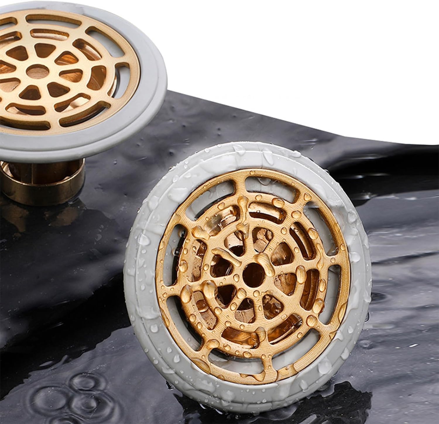 Azonee 2-Pack Sewer Odor Proof Floor Drain, Removable Strainer Cover, Drain Hair Catcher, Bathroom Toilet Floor Drain Backflow Preventer with Basket, Suitable for ≥1.3 inch Diameter of The Drain