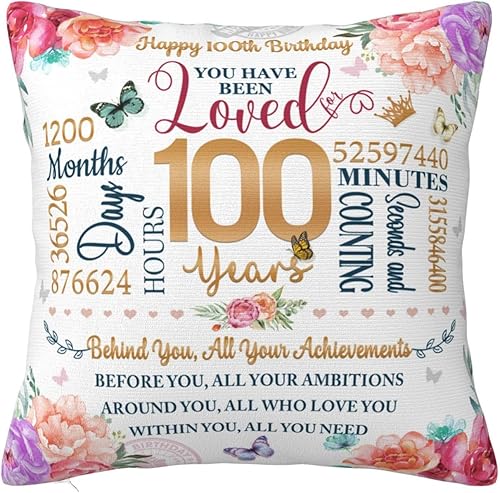 Regalos de cumpleaños número 100 para mujeres, regalos para cumpleaños número 100, funda de almohada de 18 x 18 pulgadas, ideas de regalo de
