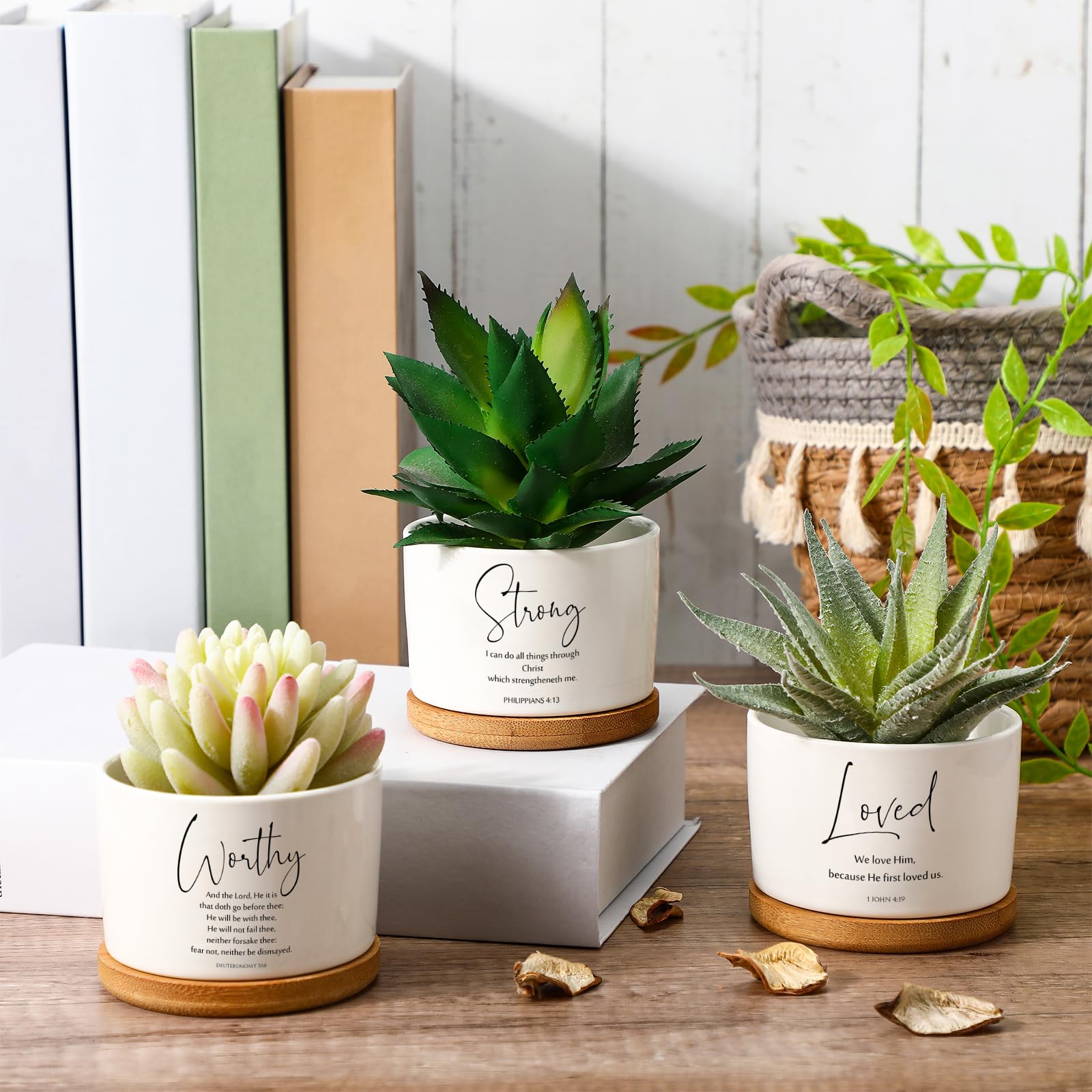 Amazon.com : Sieral 6pcs Bible Verse Succulent Pot Christian Gift Mini  Ceramic Succulent Planter with Bamboo Tray Religious Decor for Graduation  Church No Plants (Bright) : Patio, Lawn & Garden