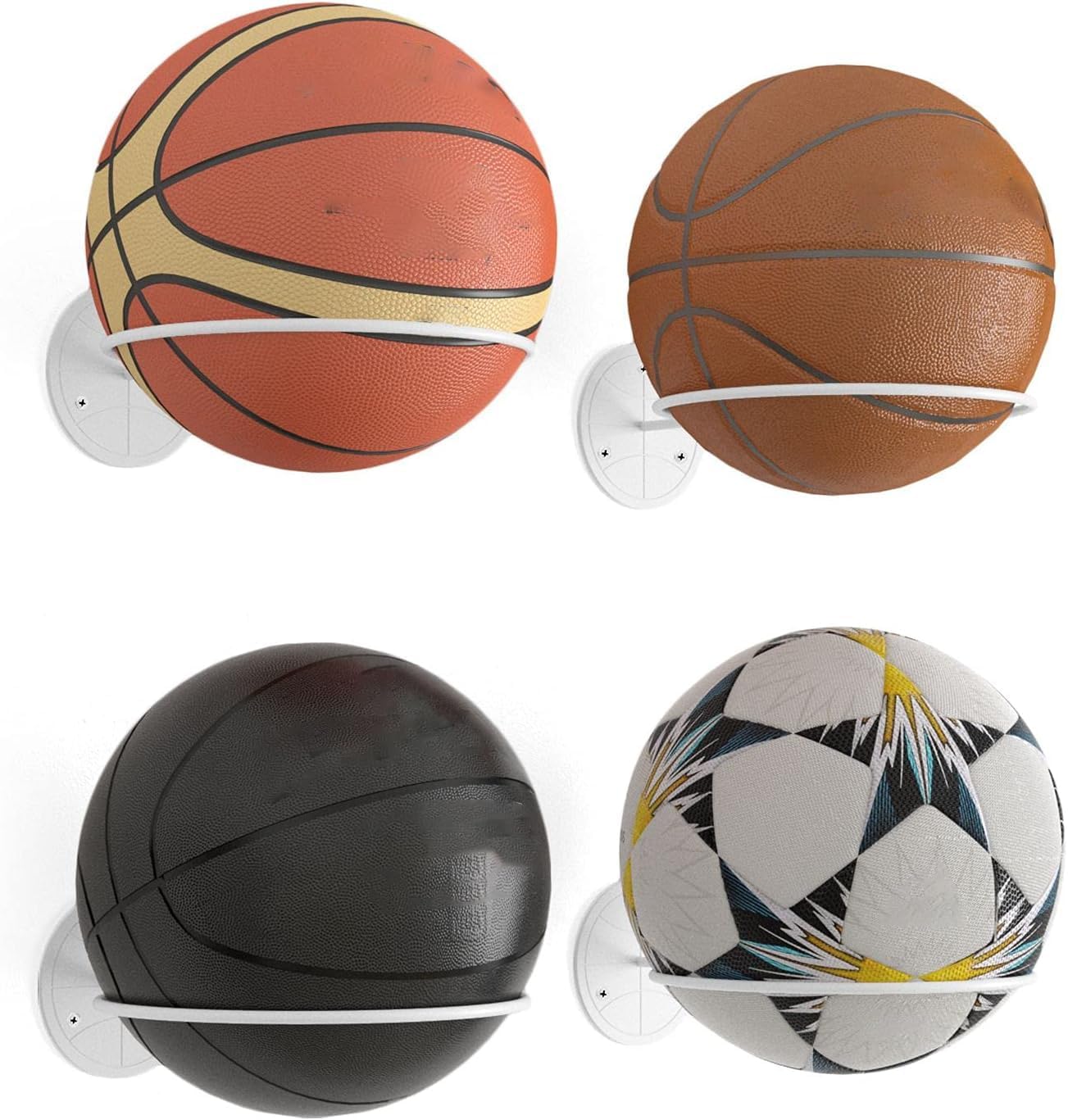 jaffiust 4 PCS Ball Storage Rack Wall Mounted, Soccer Ball, Volleyball and Basketball Rack, Metal