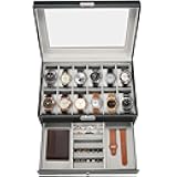 AMGSH 12 Slot PU Leather Lockable Watch Storage Boxes | 2-Tier Organizer Watch Showcase,Men & Women Jewelry Display Drawer Case Display Earrings Storage Organizer