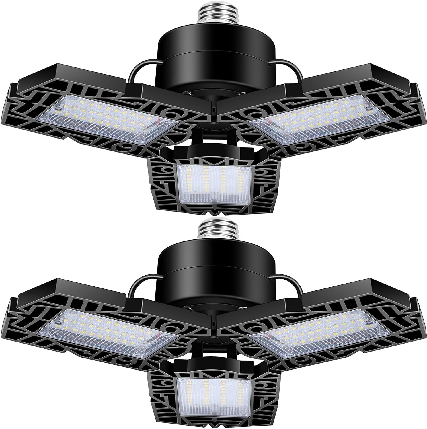suyncyi 2-Pack 60W LED Garage Lights, LED Shop Light with 3 Adjustable Panels,6000LM Deformable Garage LED Light, 6500K Ultra Bright Triple Led Light for Garage Attic Basement, E26/E27 Base